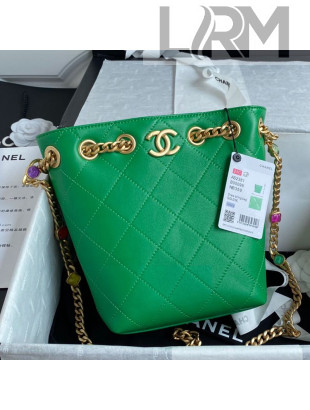 Chanel Quilted Lambskin Drawstring Bucket Bag AS2381 Green 2021