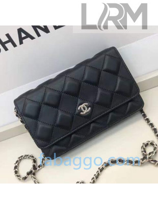 Chanel Shiny Crumpled Goatskin Wallet on Chain WOC AP1530 Black 2020