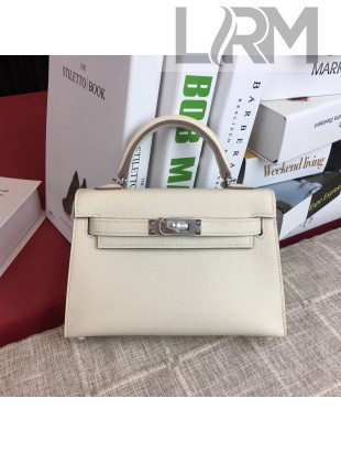 Hermes Mini Kelly 2 Handbag in Original Epsom Leather White (Half Handmade)