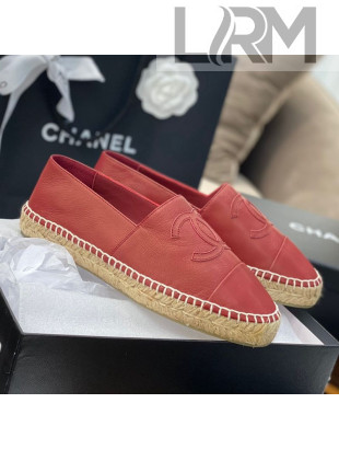 Chanel CC Shiny Lambskin Espadrilles Red 2021 51