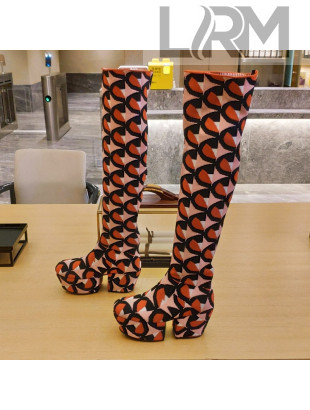 Prada Jacquard Knit Platform Over-Knee Boots 6.5cm Orange/Pink 2021