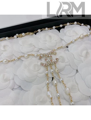 Chanel Pearl Y Tassel Necklace AB5356 White/Pink 2021