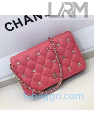 Chanel Lambskin Wallet on Chain WOC with Metal Charms AP1579 Pink 2020
