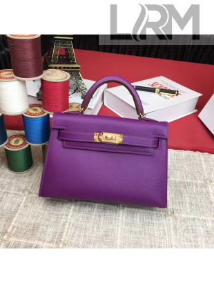 Hermes Mini Kelly 2 Handbag in Original Epsom Leather Purple (Half Handmade)