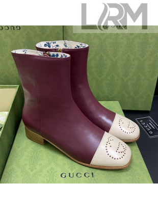 Gucci Calfskin Short Boot with Double G Toe Burgundy 2021