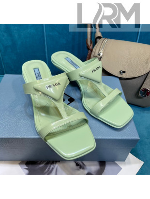 Prada Shiny Leather Heel Thong Sandals 3.5cm Green 2021