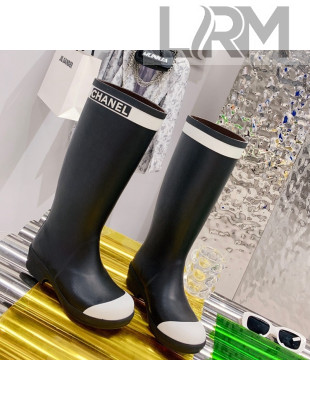 Chanel Rain High Boots Black/White 2021 1111114