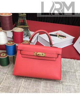Hermes Mini Kelly 2 Handbag in Original Epsom Leather Watermelon Red(Half Handmade)