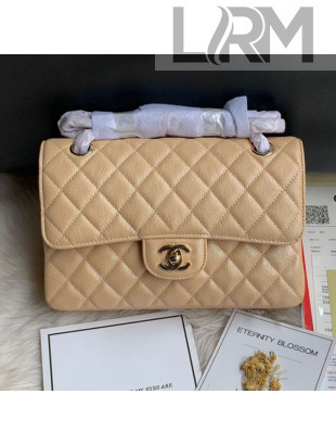 Chanel Small Classic Quilted Iridescent Grained Calfskin Flap Bag Nude 2019