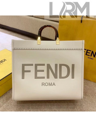 Fendi Sunshine Shopper Leather Tote Bag White 2020