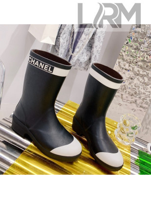 Chanel Rain Short Boots Black/White 2021 1111115