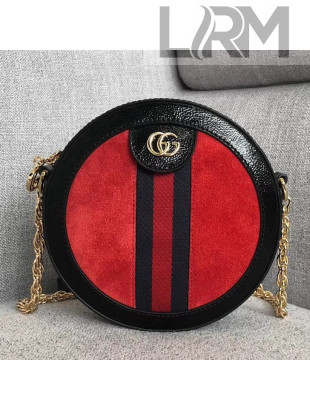 Gucci Suede Ophidia Mini Round Shoulder Bag 550618 Red/Black 2018