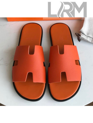 Hermes Izmir Sandal For Men in Epsom Calfskin Orange/Black 2020 (Handmade)