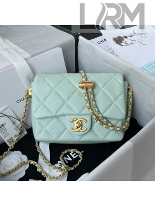 Chanel Iridescent Grained Calfskin Mini Flap Bag AS2855 Light Green 2021