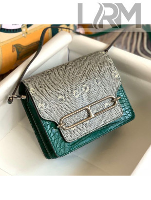Hermes Sac Roulis 18cm Bag in Lizard and Crocodile Embossed Calf Leather Green 2019