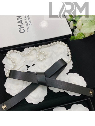 Chanel Pearl Lambskin Leather Belt AA7416 Black/Pearly White 2021