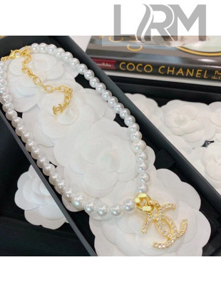 Chanel Pearl Necklace with CC Charm AB5721 White/Gold 2021