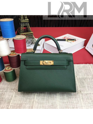 Hermes Mini Kelly 2 Handbag in Original Epsom Leather Deep Green (Half Handmade)