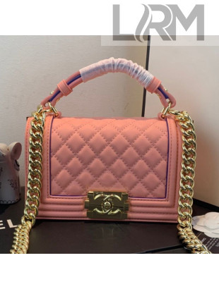 Chanel Small Quilted Leather Leboy Flap Top Handle Bag AS0135 Pink 2019
