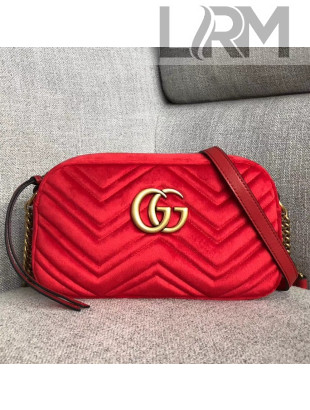 Gucci GG Marmont Velvet Small Camera Shoulder Bag 447632 Red 2018
