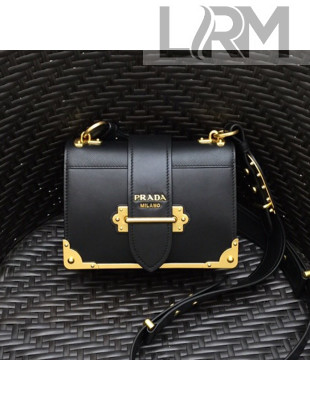 Prada Leather Prada Cahier Bag 1BD045 Black/Gold Top Quality