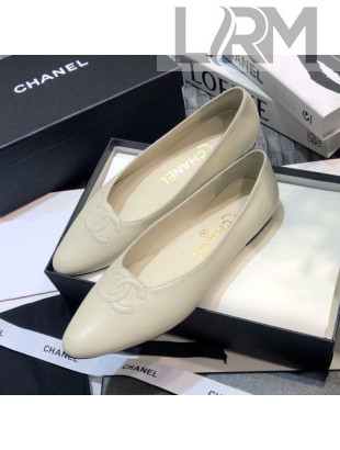 Chanel Vintage Lambskin Ballerinas with Embossed CC White 2021