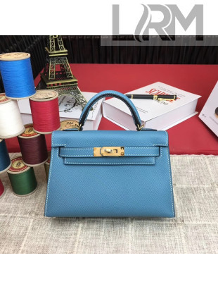 Hermes Mini Kelly 2 Handbag in Original Epsom Leather Blue 2 