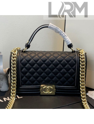 Chanel Quilted Leather Leboy Flap Top Handle Bag AS0136 Black 2019