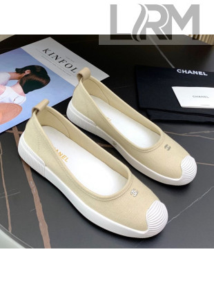 Chanel Canvas Flat Loafers Shoes Beige 2021