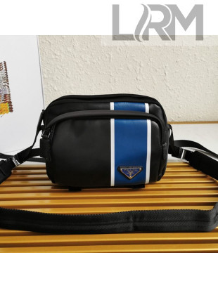 Prada Men's Striped Leather Cross-Body Bag 2VH043 Black/Blue 2020