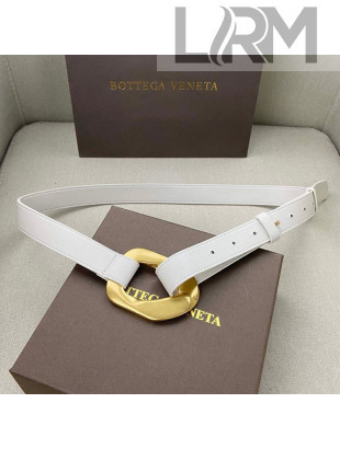 Bottega Veneta Leather Belt 25mm with Metal Framed Buckle White 2020