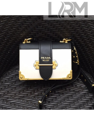 Prada Leather Prada Cahier Bag 1BD045 White/Black Top Quality