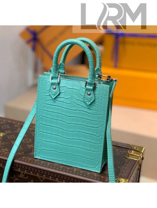 Louis Vuitton Petit Sac Plat Mini Tote Bag in Crocodile Embossed Leather N99487 Aqua Green 2021