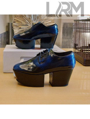 Prada Shiny Leather Platform Lace-up Shoe 6.5cm Blue 2021