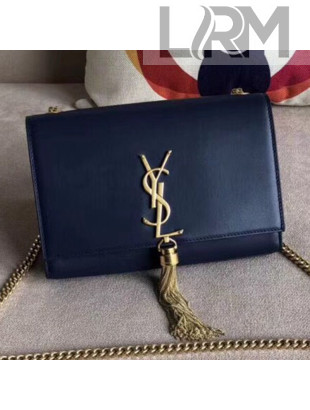 Saint Laurent Kate Small Chain and Tassel Bag in Smooth Leather 474366 Dark Blue/Gold  