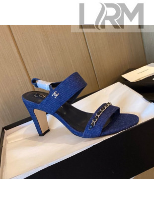Chanel Chain Denim Sandals 8cm Blue 2021