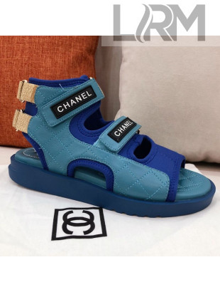 Chanel Goatskin High-top Strap Flat Sandals G37231 Blue 2021