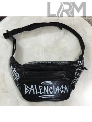 Balen...ga Calfskin Graffiti Print Belt Pack Black/White 2018