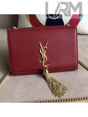 Saint Laurent Kate Small Chain and Tassel Bag in Smooth Leather 474366 Dark Red/Gold  
