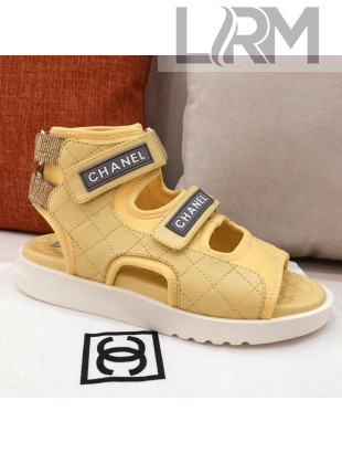 Chanel Goatskin High-top Strap Flat Sandals G37231 Yellow 2021