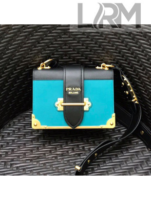 Prada Leather Prada Cahier Bag 1BD045 Tiffany Blue/Black Top Quality