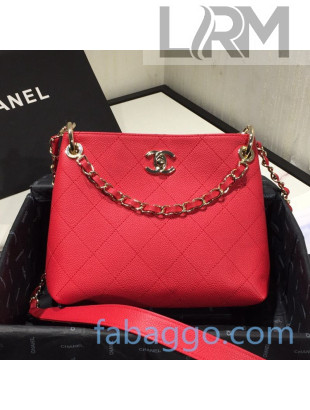 Chanel Quilted Grained Calfskin Chain Shopping Bag AS1461 Red 2020