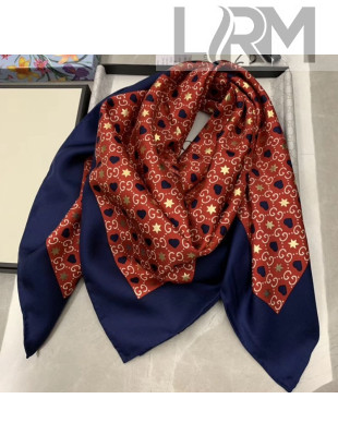 Gucci Silk GG Hearts Square Scarf 90x90cm Navy Blue/Red 2019