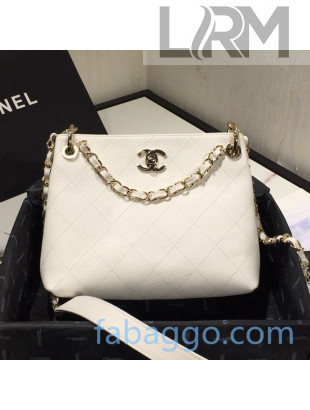 Chanel Quilted Grained Calfskin Chain Shopping Bag AS1461 White 2020