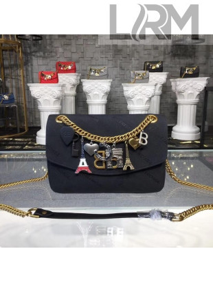 Balen...ga Jacquard Logo Pattern BB Round S Shoulder Bag Charms Black 2018