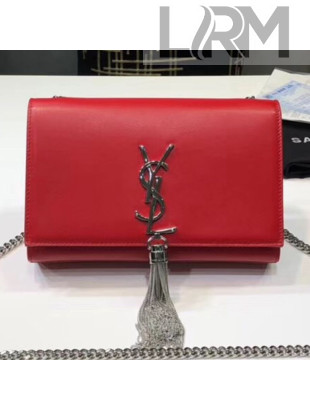 Saint Laurent Kate Small Chain and Tassel Bag in Smooth Leather 474366 Bright Red/Silver