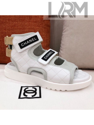 Chanel Goatskin High-top Strap Flat Sandals G37231 White 2021