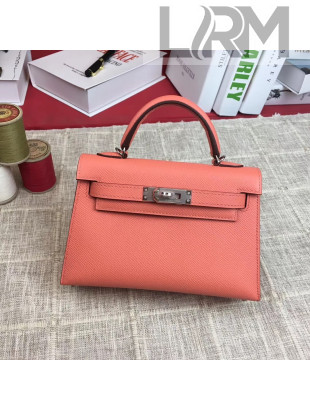 Hermes Mini Kelly 2 Handbag in Original Epsom Leather Shrimp Pink(Half Handmade)
