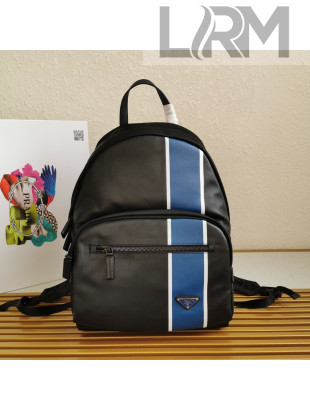 Prada Men's Striped Leather Backpack 2VZ066 Black/Blue 2020