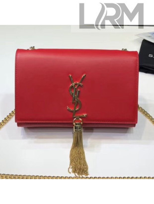 Saint Laurent Kate Small Chain and Tassel Bag in Smooth Leather 474366 Bright Red/Gold  